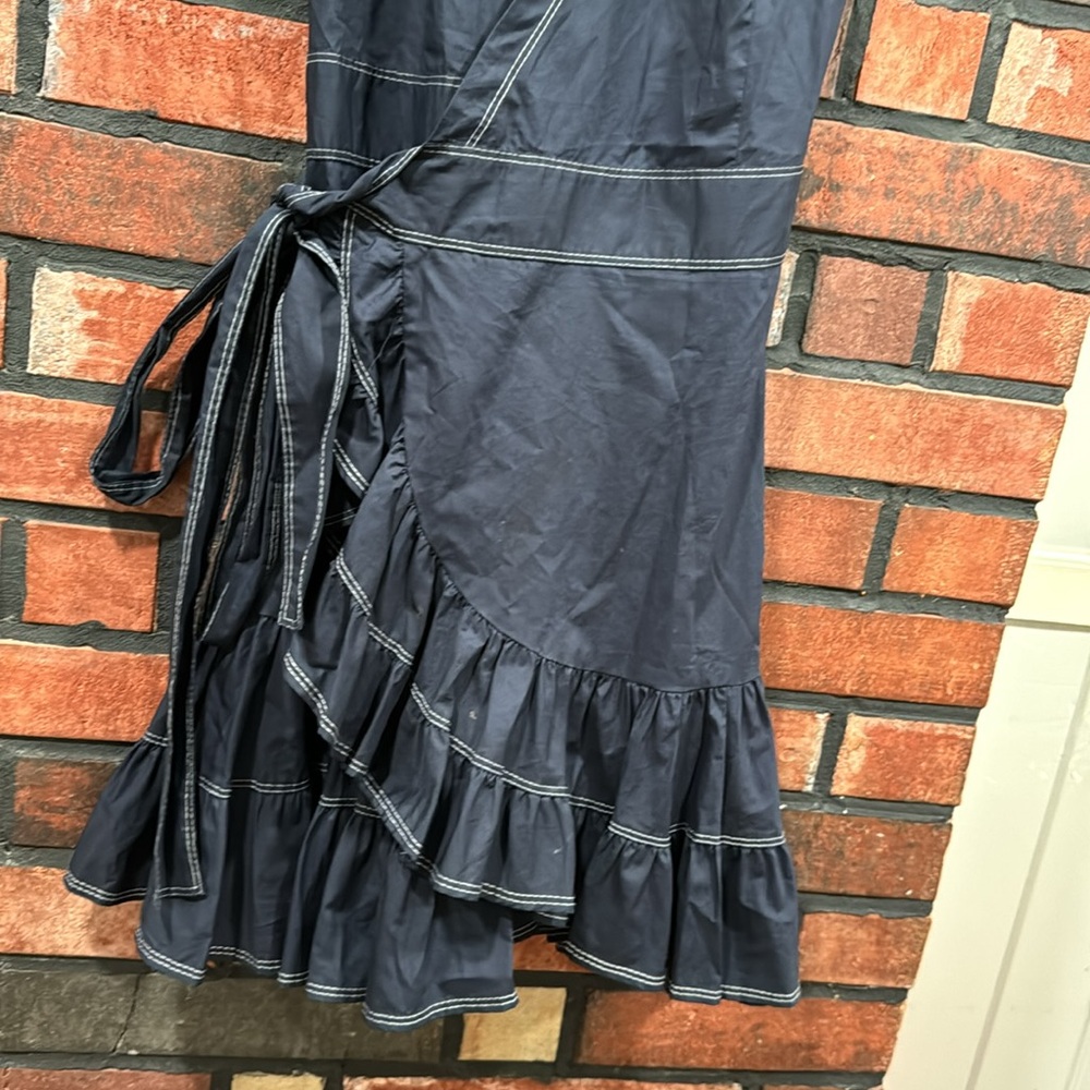 Rebecca Taylor Navy Blue Ruffle Wrap Dress - Picture 5 of 11